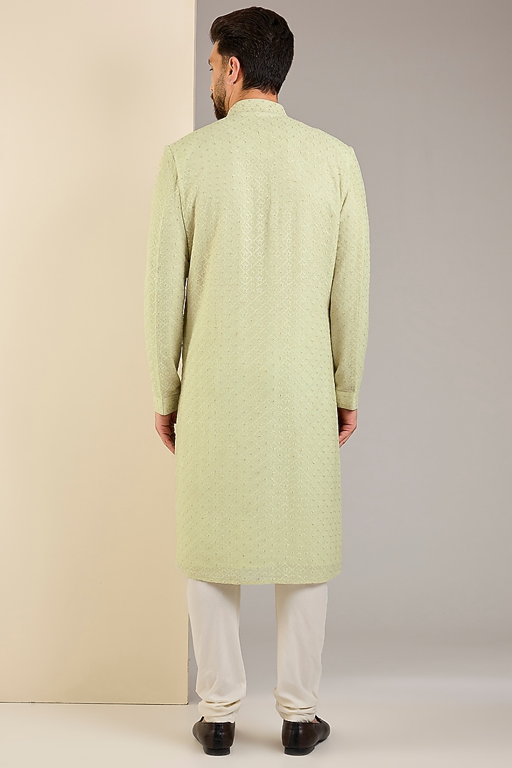Mint Georgette Embroidered Lucknowi Kurta Set by Vanshik at Pernia's Pop Up Shop