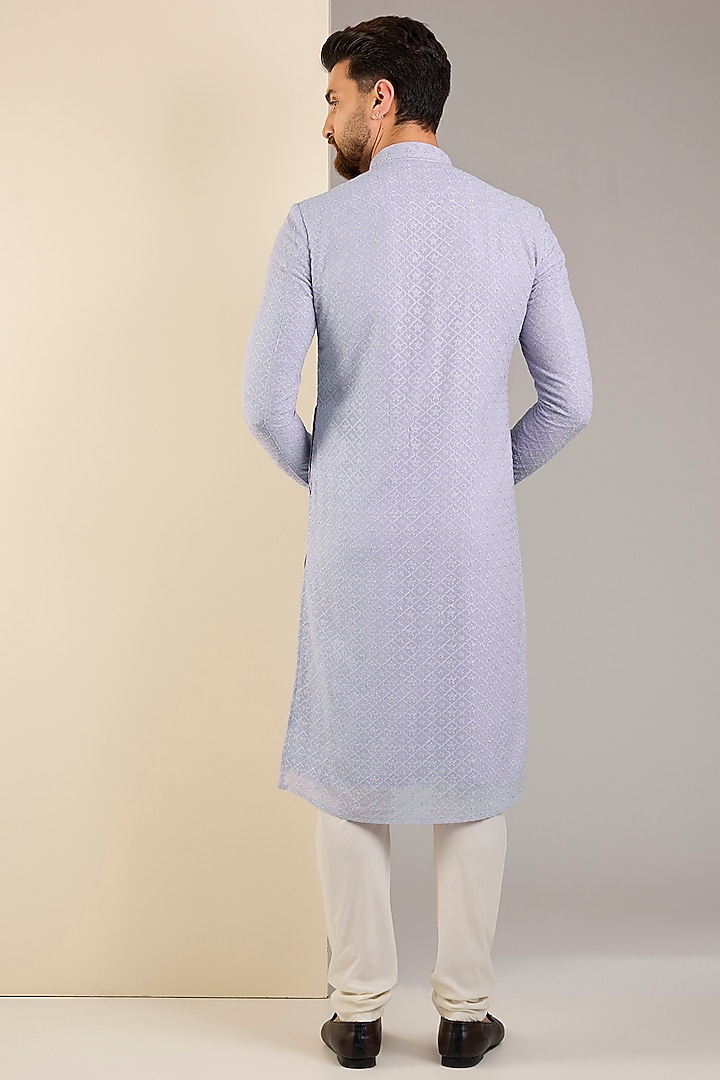 Light Blue Georgette Embroidered Lucknowi Kurta Set by Vanshik at Pernia's Pop Up Shop