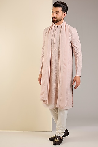 Rose Pink Georgette Embroidered Lucknowi Kurta Set by Vanshik