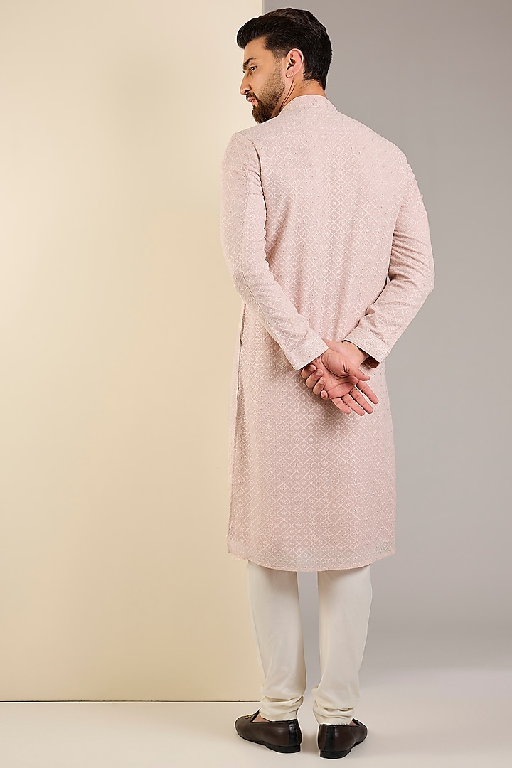 Rose Pink Georgette Embroidered Lucknowi Kurta Set by Vanshik at Pernia's Pop Up Shop