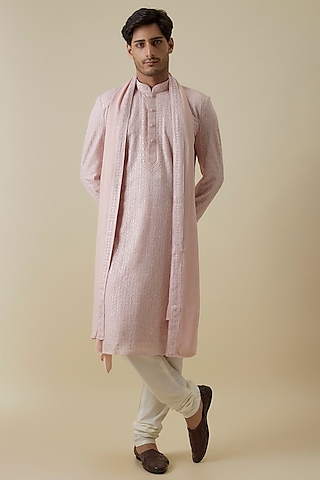Rose Pink Georgette Embroidered Lucknowi Kurta Set by Vanshik
