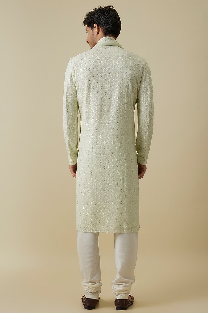 Mint Georgette Embroidered Lucknowi Kurta Set by Vanshik at Pernia's Pop Up Shop