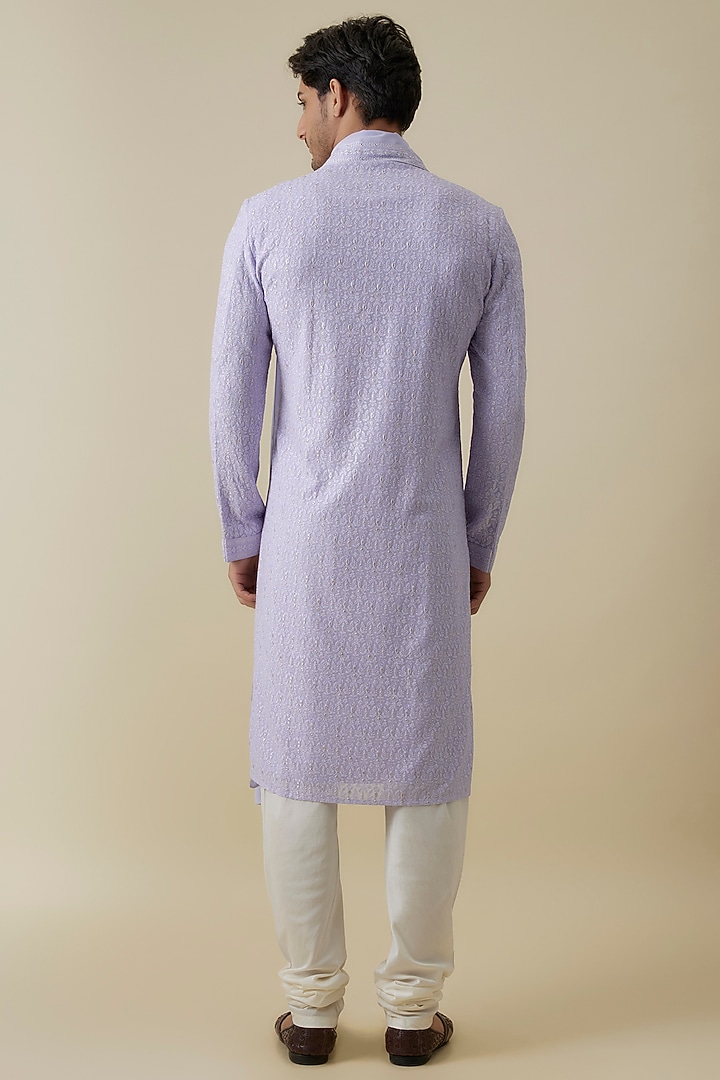 Mauve Georgette Embroidered Lucknowi Kurta Set by Vanshik at Pernia's Pop Up Shop