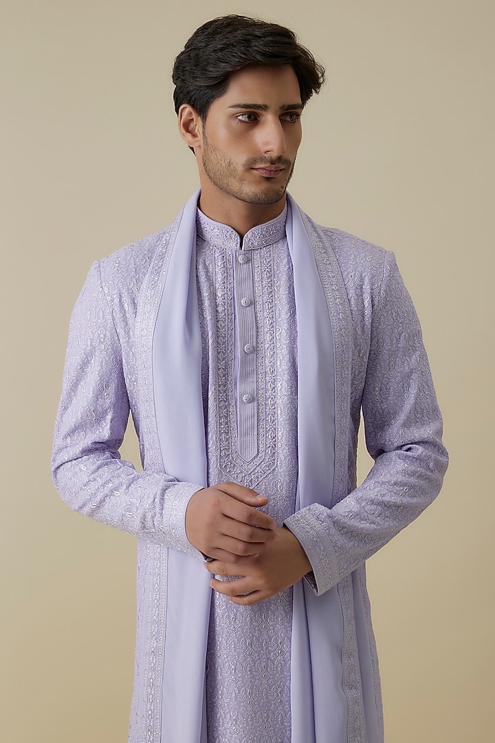 Mauve Georgette Embroidered Lucknowi Kurta Set by Vanshik at Pernia's Pop Up Shop