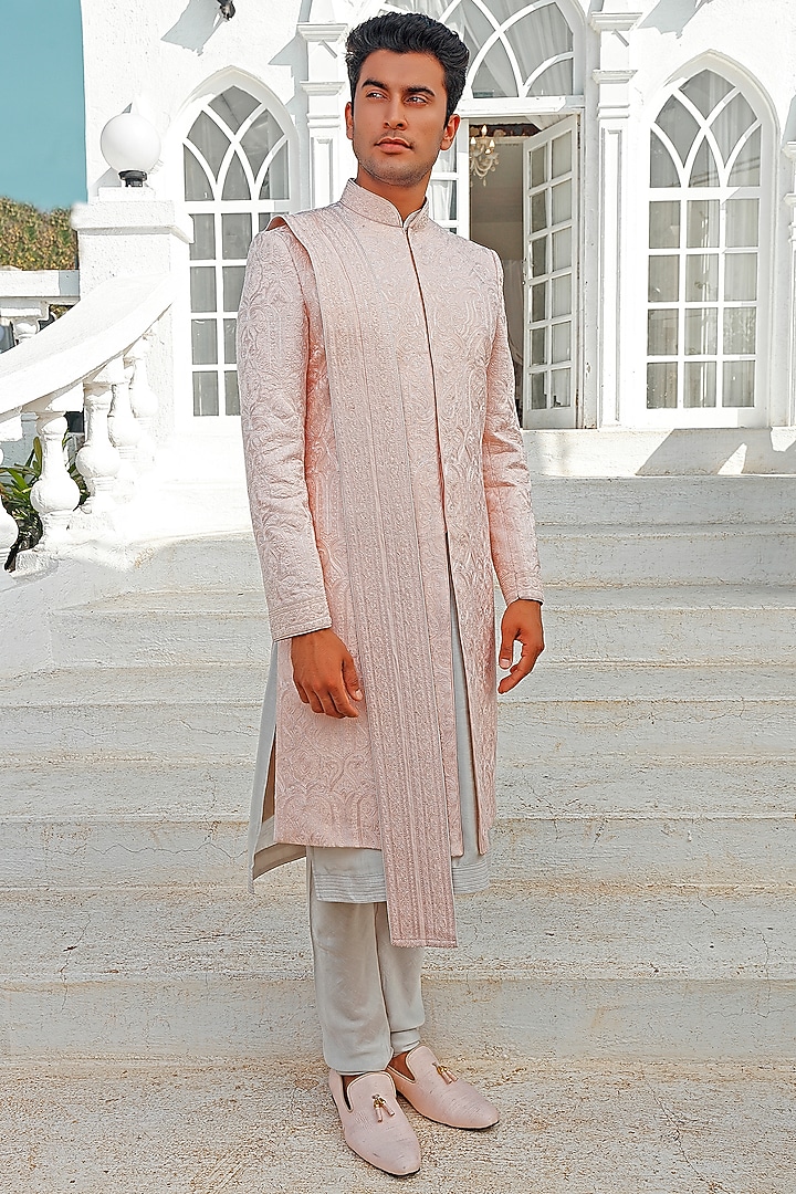 Pink Embroidered Groom Sherwani Set by Vanshik at Pernia's Pop Up Shop