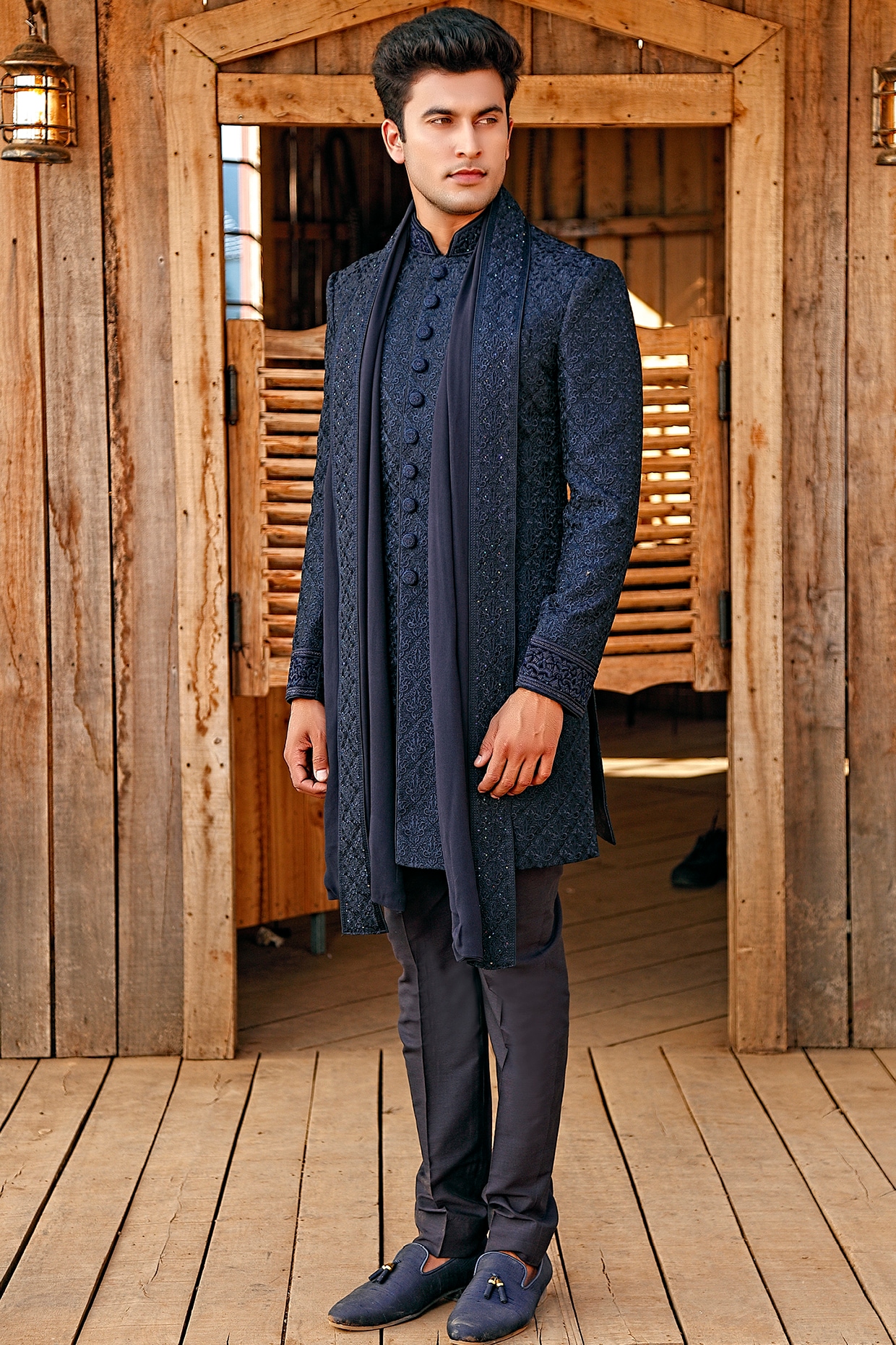 blue sherwani