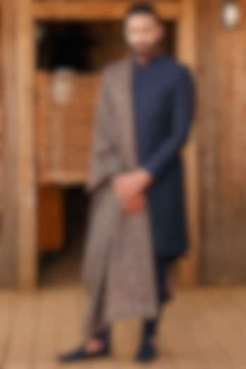 Navy Blue Silk Embroidered Wedding Sherwani Set by Vanshik at Pernia's Pop Up Shop