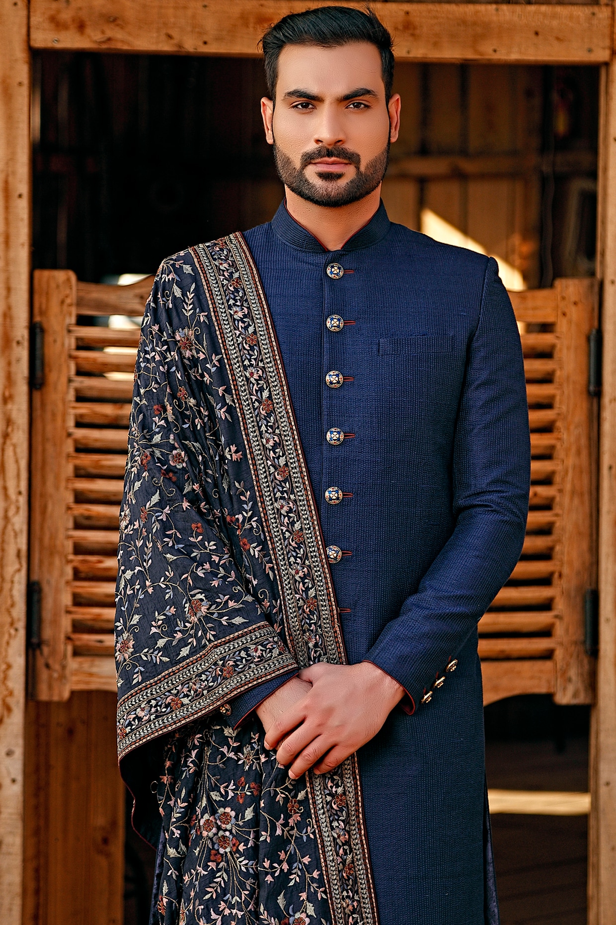 Dark hot sale blue sherwani