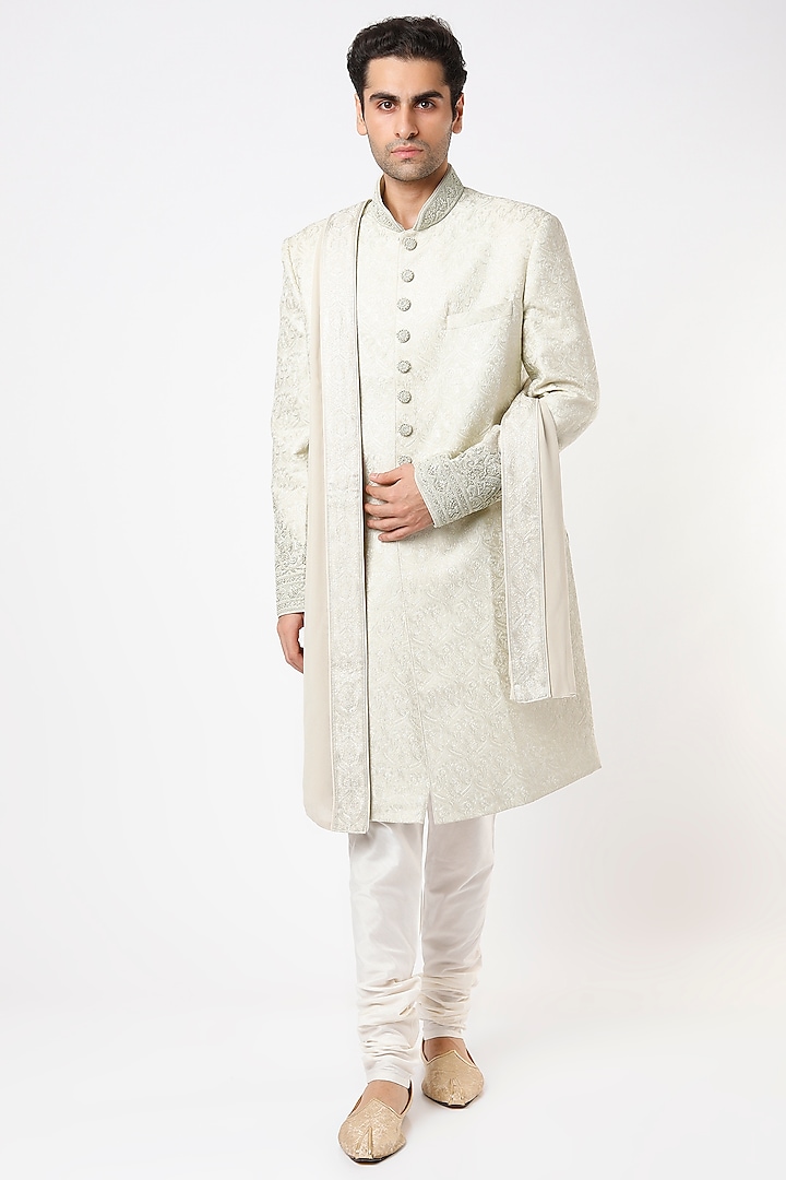 Mint Embroidered Sherwani Set by Vanshik