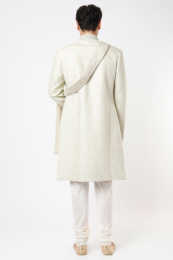 Mint Chanderi Hand Embroidered Groom Sherwani Set by Vanshik at Pernia's Pop Up Shop