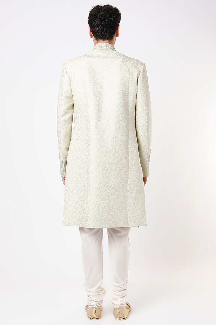 Mint Chanderi Hand Embroidered Groom Sherwani Set by Vanshik at Pernia's Pop Up Shop
