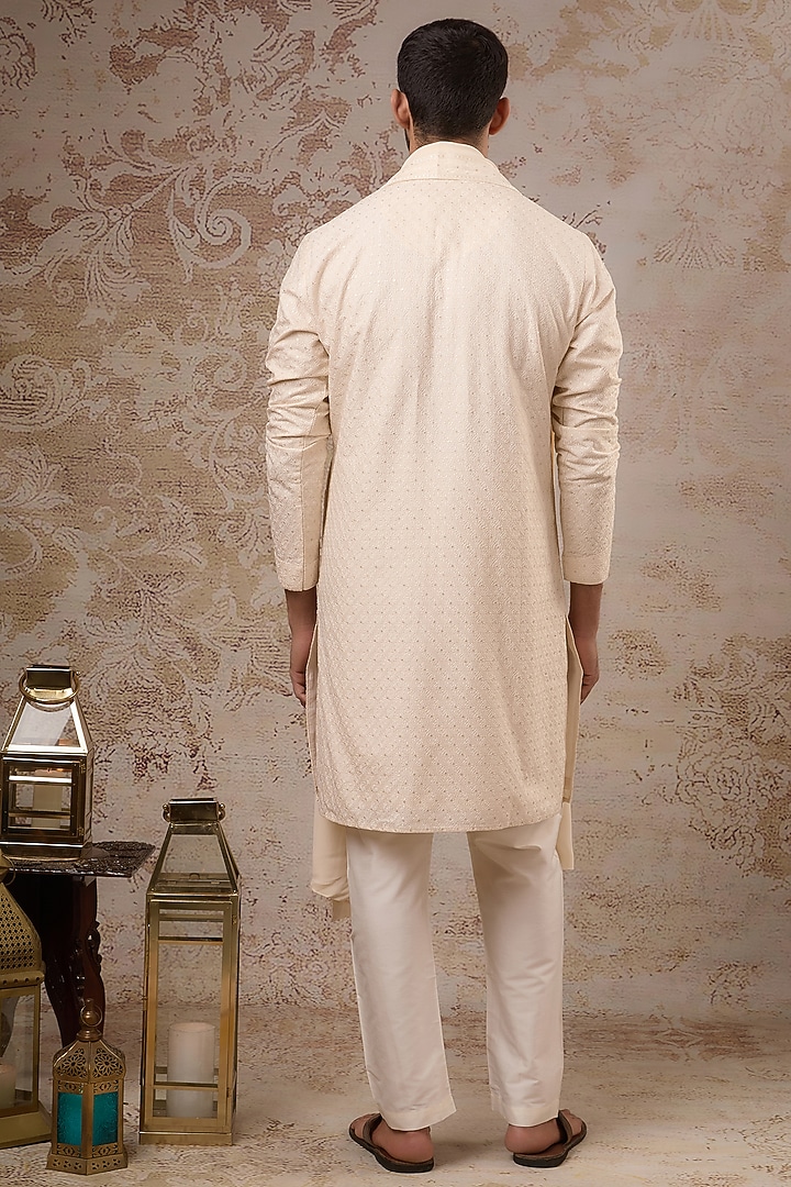 Beige Blended Silk Kurta Set by Vanshik at Pernia's Pop Up Shop