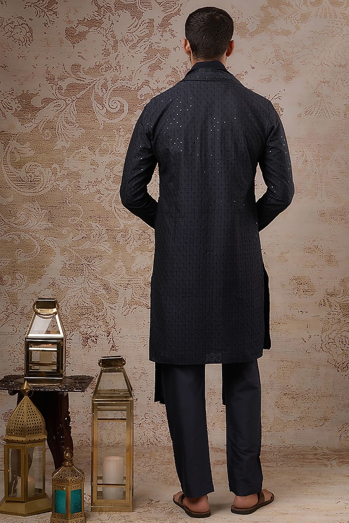 Blue Blended Silk Kurta Set by Vanshik at Pernia's Pop Up Shop