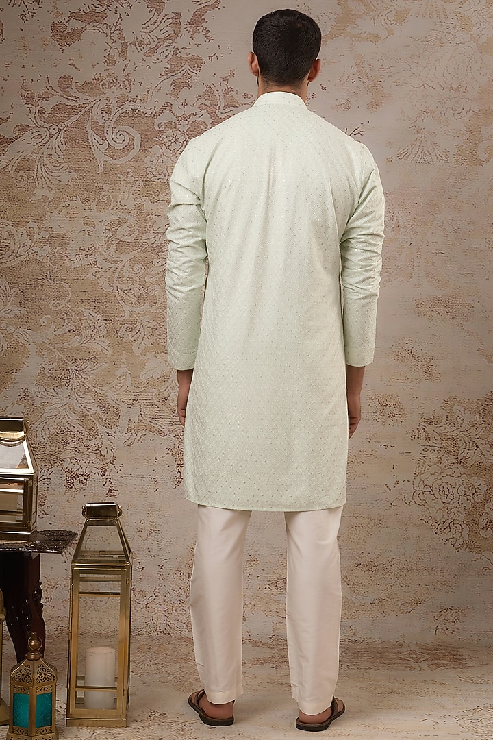 Mint Blended Silk Kurta Set by Vanshik at Pernia's Pop Up Shop
