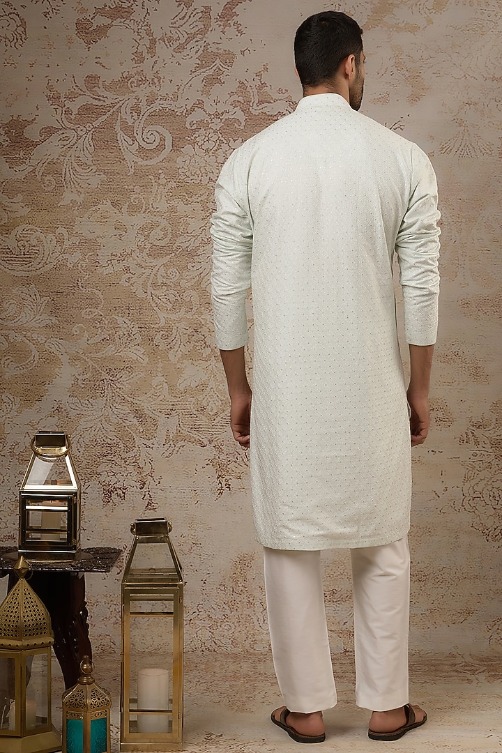 Blue Blended Silk Kurta Set by Vanshik at Pernia's Pop Up Shop