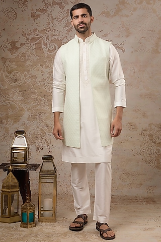 Mint Blended Silk Open Jacket Set by Vanshik