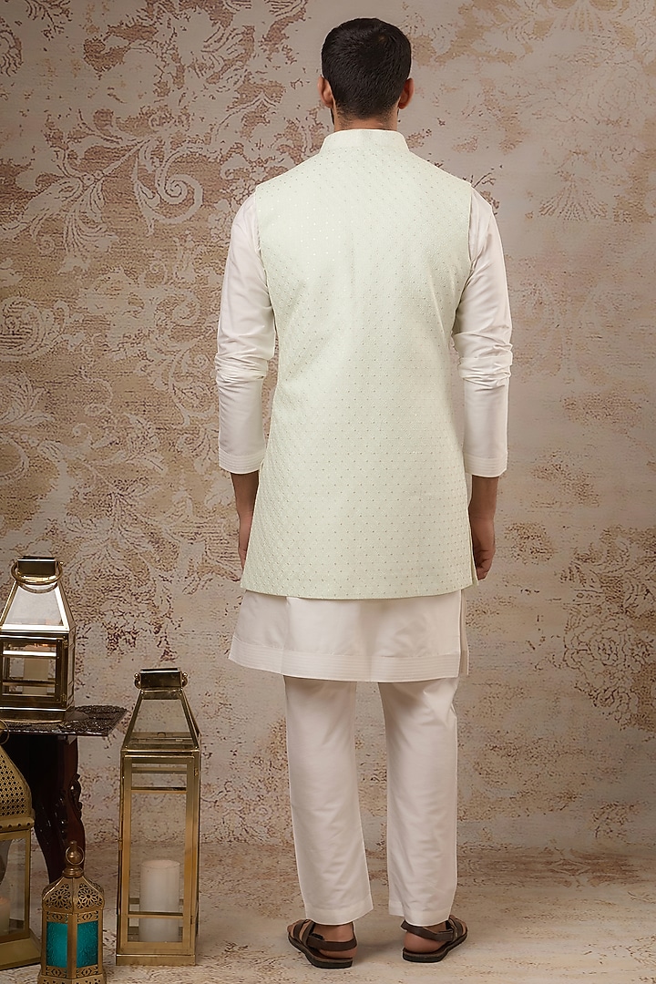 Mint Blended Silk Open Jacket Set by Vanshik at Pernia's Pop Up Shop