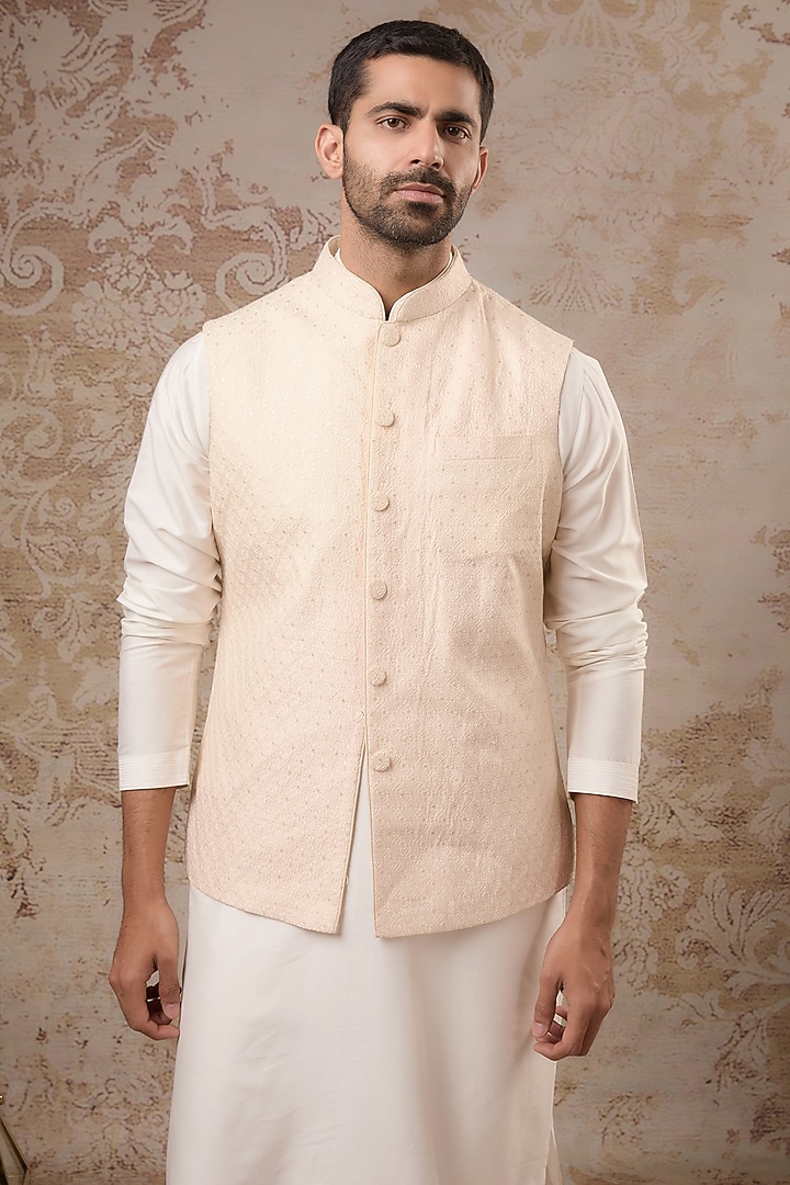 Pink Blended Silk Open Jacket Set by Vanshik at Pernia's Pop Up Shop