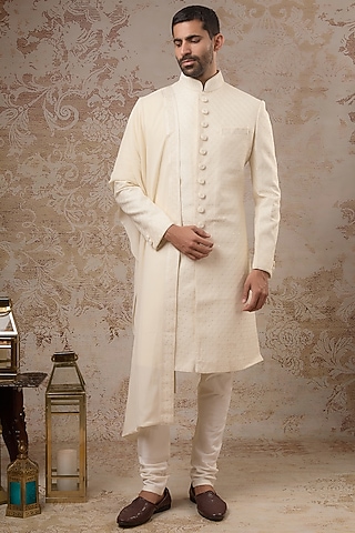 Pearl Blended Silk Sherwani Set by Vanshik
