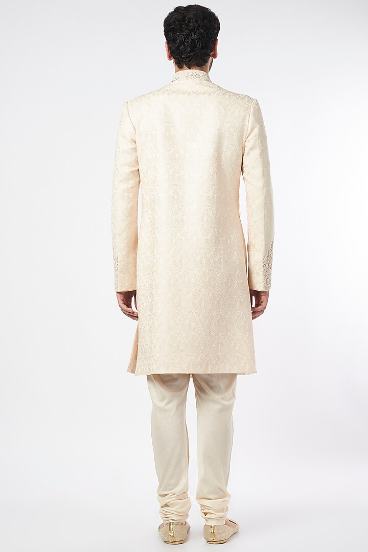 Blush Pink Chanderi Hand Embroidered Groom Sherwani Set by Vanshik at Pernia's Pop Up Shop