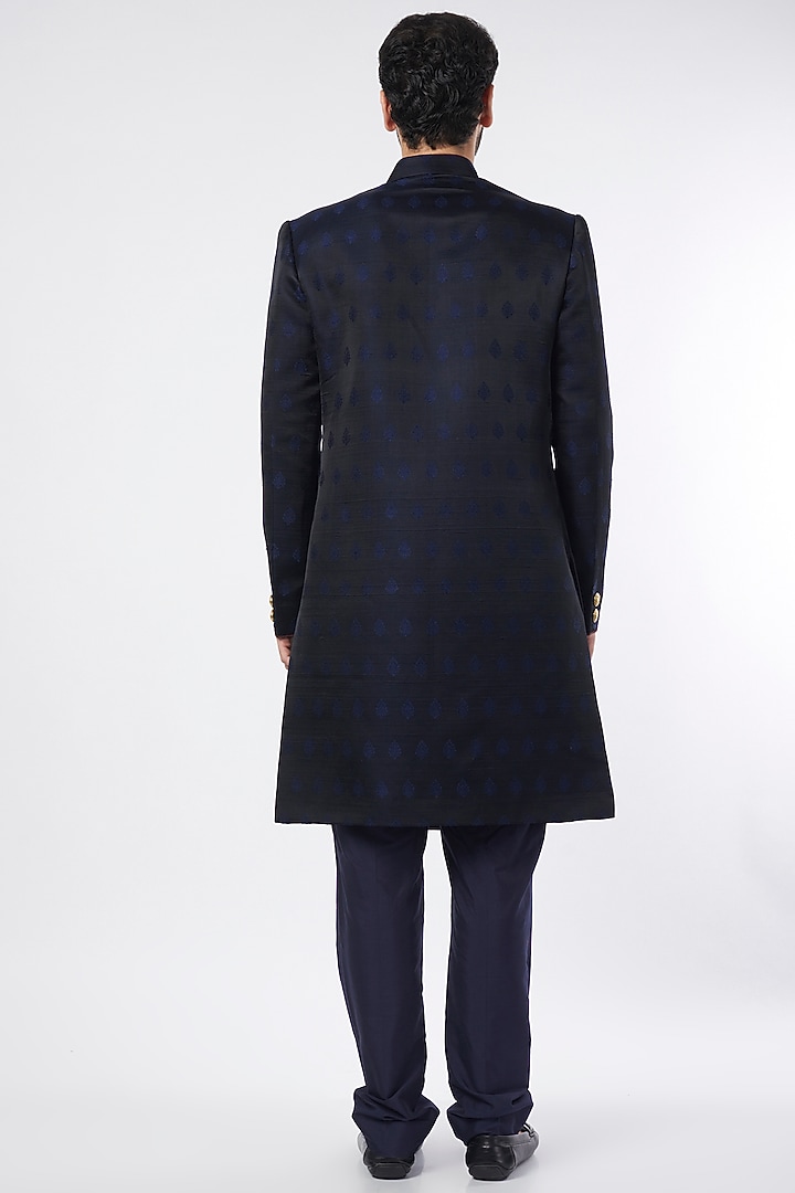 Navy Raw Silk Wedding Sherwani Set by Vanshik at Pernia's Pop Up Shop