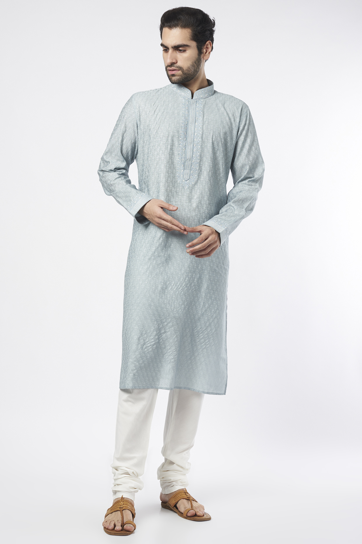 Blue Embroidered Kurta Set by Vanshik