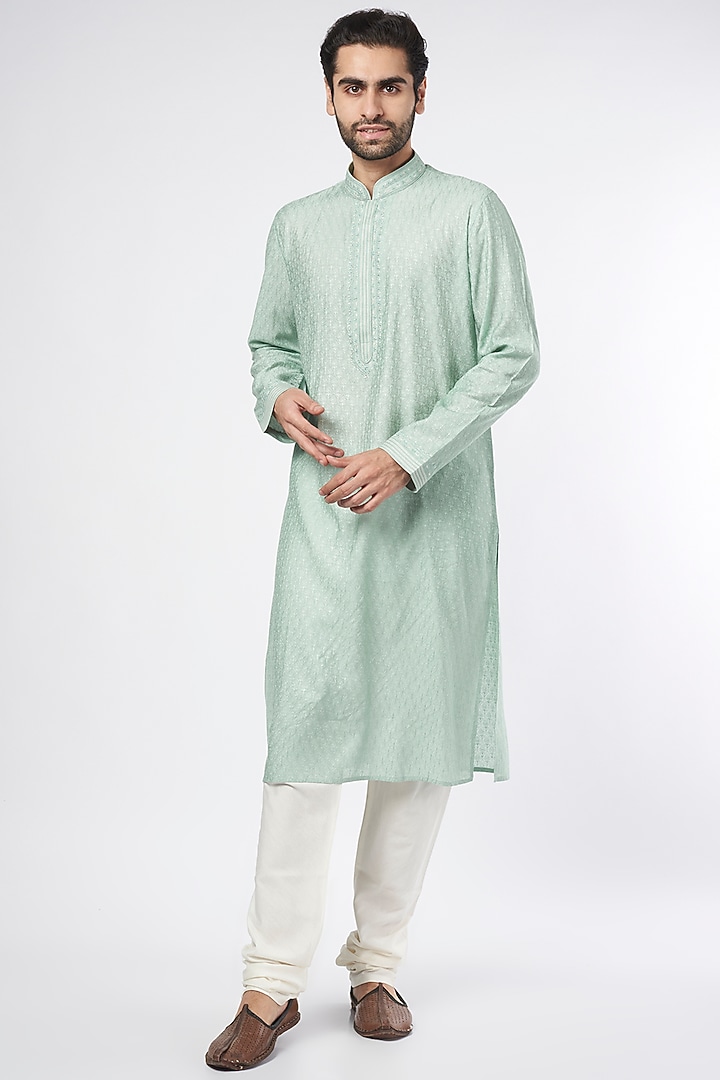 Mint Embroidered Kurta Set by Vanshik at Pernia's Pop Up Shop