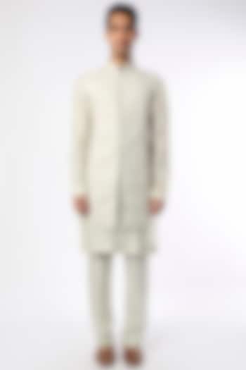 White Silk Nehru Jacket Set by Vanshik