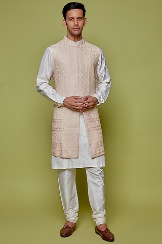 Peach Silk & Silk Blend Indo-Western Jacket by Vanshik