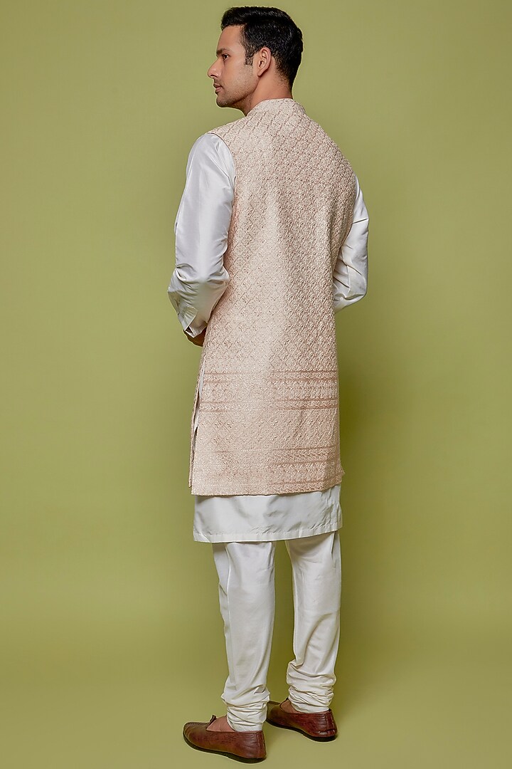 Peach Silk & Silk Blend Indo-Western Jacket by Vanshik at Pernia's Pop Up Shop