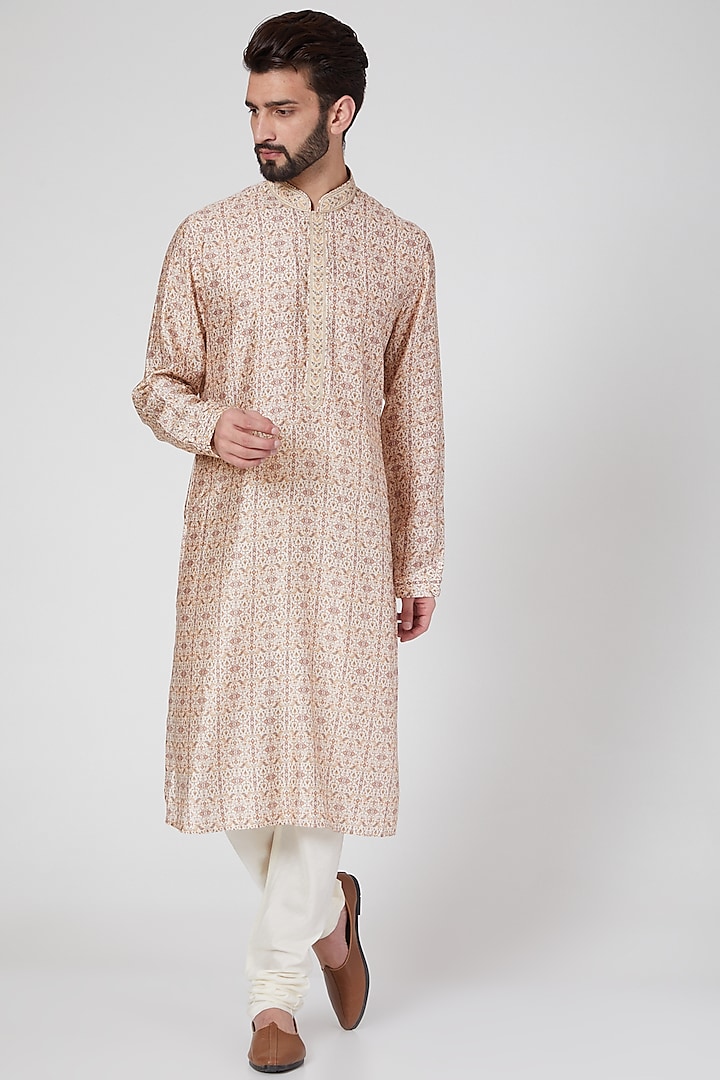 Beige Printed Kurta Set by Vanshik at Pernia's Pop Up Shop