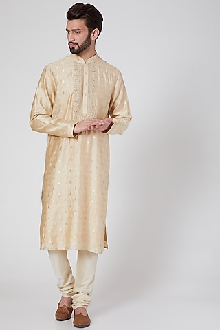 Gold Kurta Set With Butti Work by Vanshik