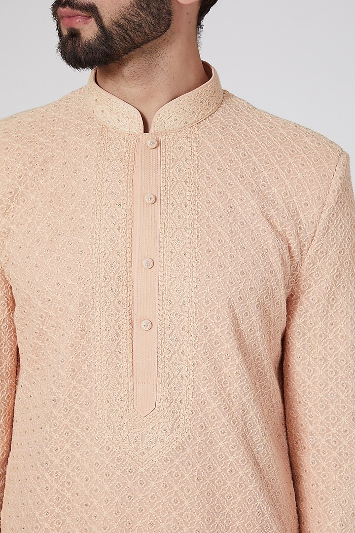 Blush Pink Embroidered Kurta Set by Vanshik at Pernia's Pop Up Shop