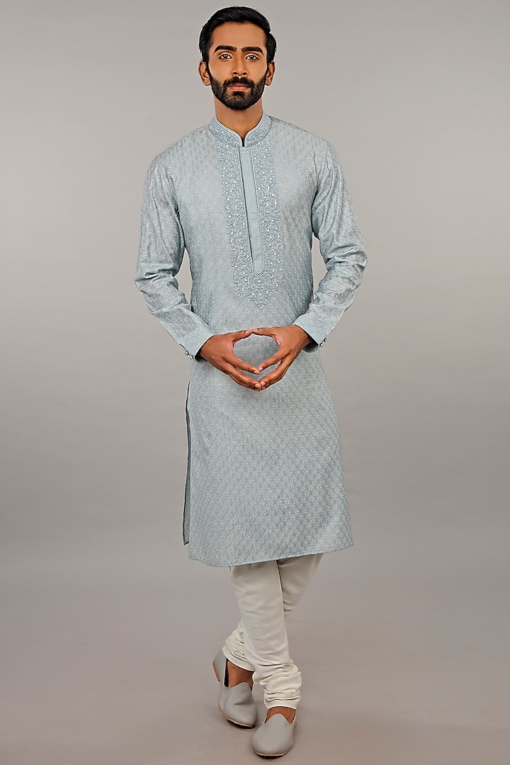 Blue Embroidered Kurta Set by Vanshik at Pernia's Pop Up Shop