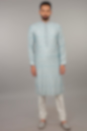 Aqua Blue Printed Kurta Set by Vanshik at Pernia's Pop Up Shop