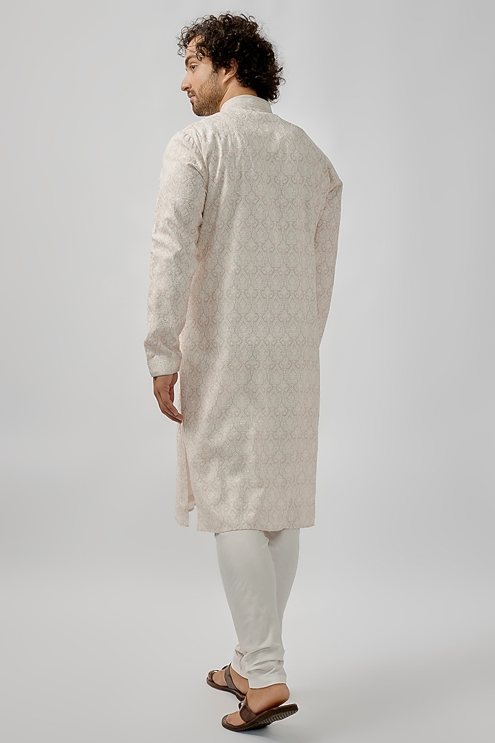 Grey Chanderi Silk Digital Printed & Embroidered Kurta Set by Vanshik at Pernia's Pop Up Shop