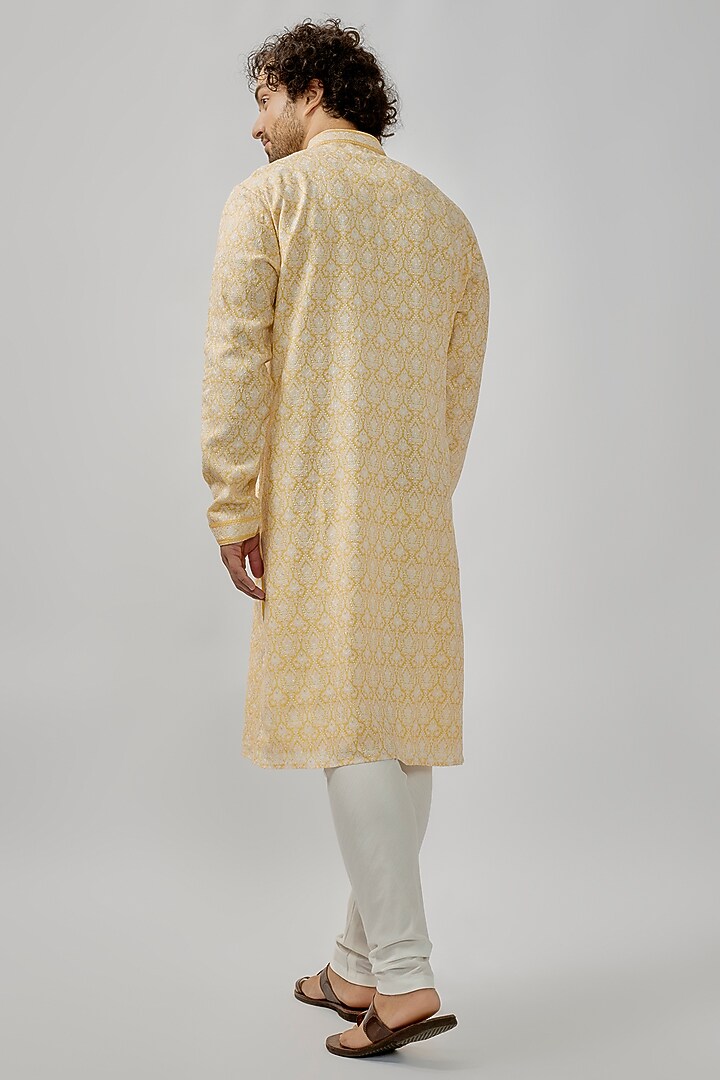 Yellow Chanderi Silk Digital Printed & Embroidered Kurta Set by Vanshik at Pernia's Pop Up Shop