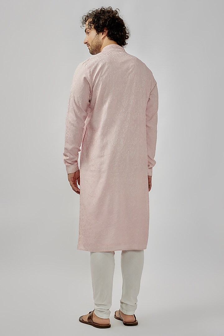 Pink Soft Silk Digital Embroidered Kurta Set by Vanshik at Pernia's Pop Up Shop