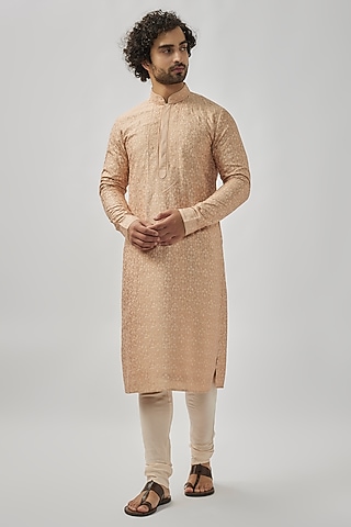 Dark Rose Soft Silk Digital Embroidered Kurta Set by Vanshik