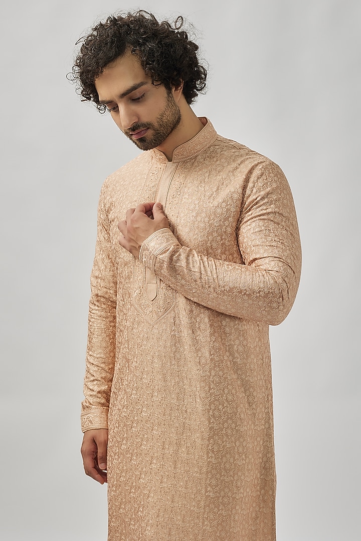 Dark Rose Soft Silk Digital Embroidered Kurta Set by Vanshik at Pernia's Pop Up Shop