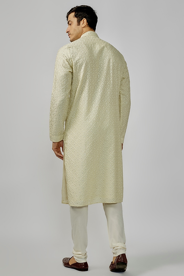 Mint Soft Silk Digital Embroidered Kurta Set by Vanshik at Pernia's Pop Up Shop