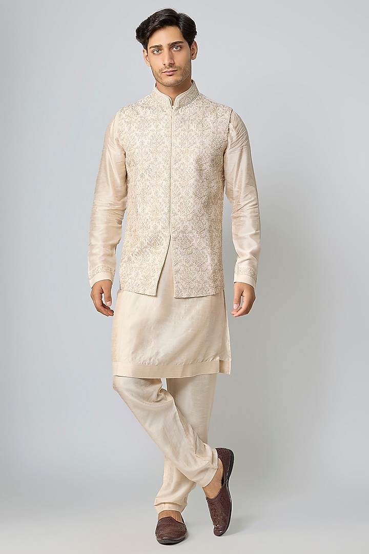 Blush Silk Bundi Jacket Set by Vanshik at Pernia's Pop Up Shop