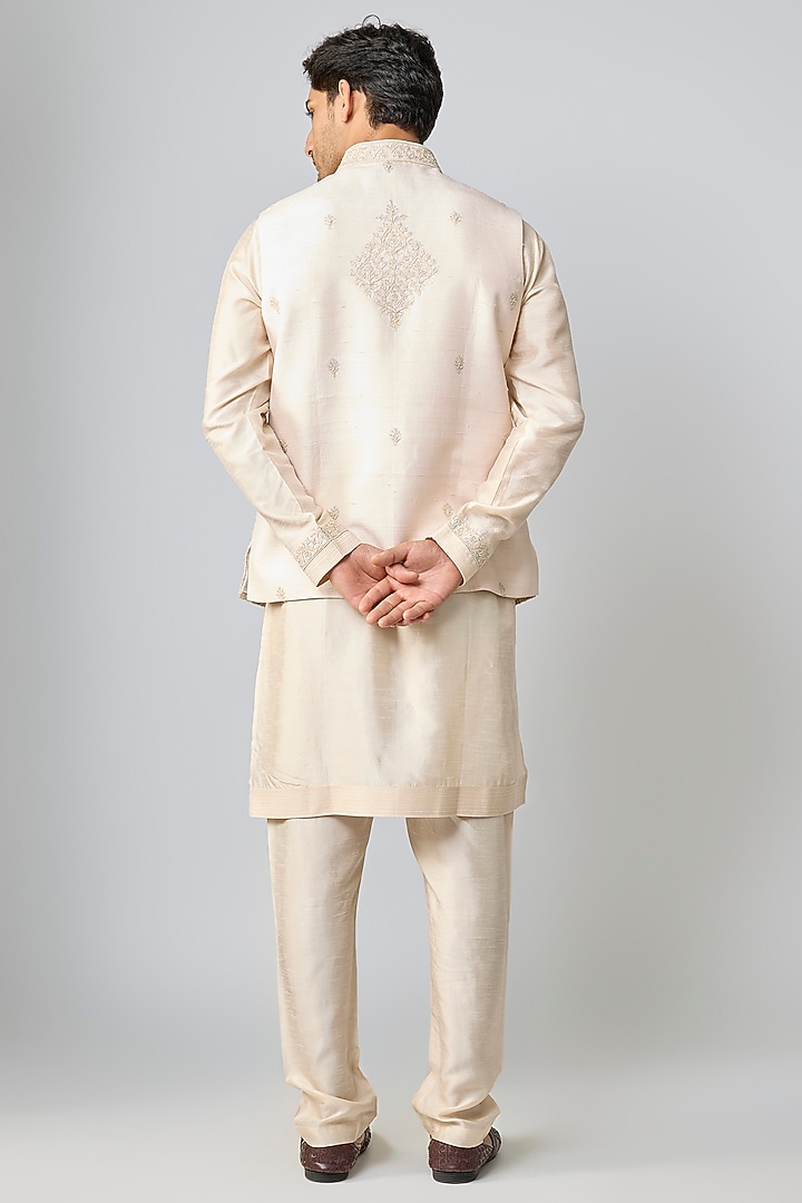 Blush Silk Bundi Jacket Set by Vanshik at Pernia's Pop Up Shop