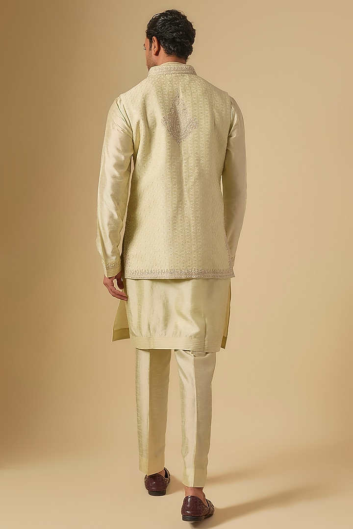 Mint Soft Silk Bundi Jacket Set by Vanshik at Pernia's Pop Up Shop
