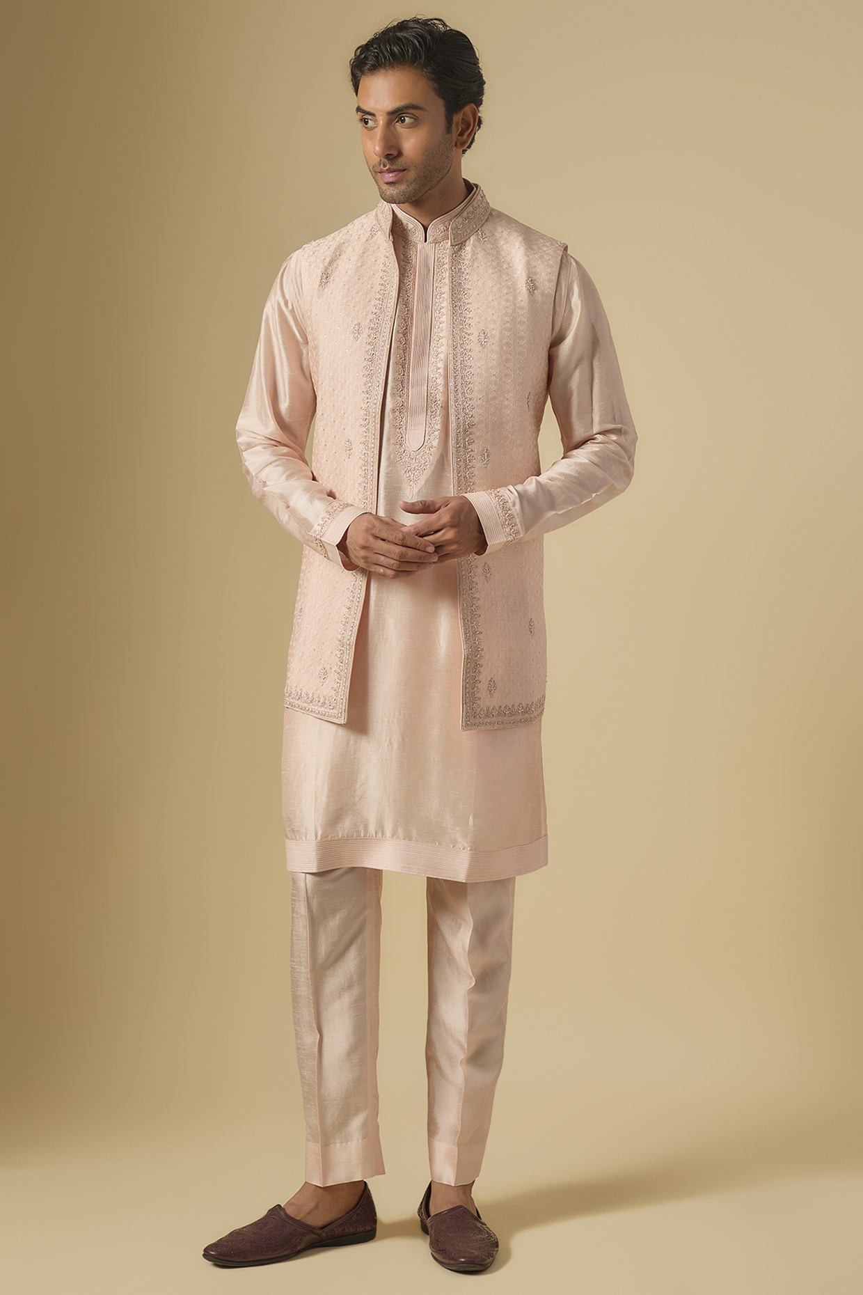 Rose Soft Silk Bundi Jacket Set by Vanshik