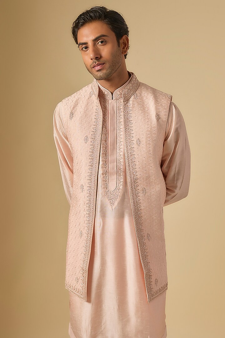 Rose Soft Silk Bundi Jacket Set by Vanshik at Pernia's Pop Up Shop