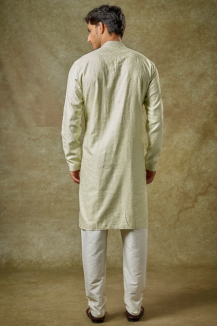 Mint Silk French Knot Embroidered Kurta Set by Vanshik at Pernia's Pop Up Shop
