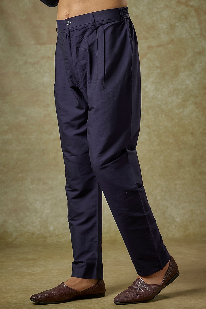 Ink Blue Silk Embroidered Kurta Set by Vanshik at Pernia's Pop Up Shop