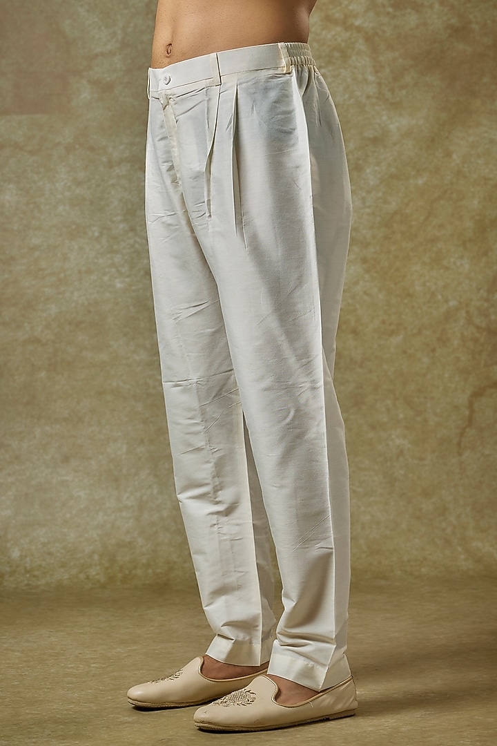 Pearl-Colored Silk Zardosi Embroidered Kurta Set by Vanshik at Pernia's Pop Up Shop
