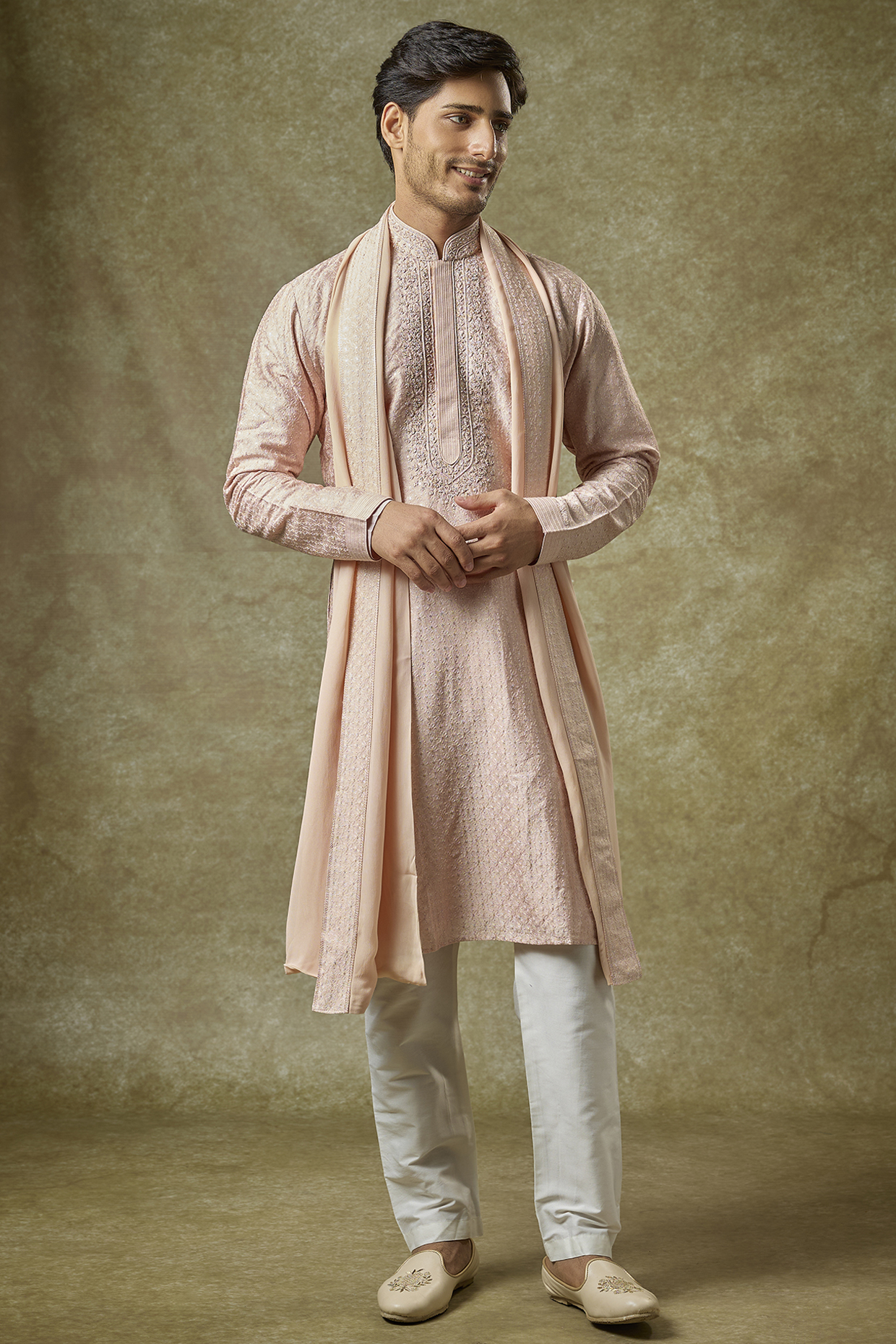 Rose Pink Chanderi SIlk Embroidered Kurta Set by Vanshik